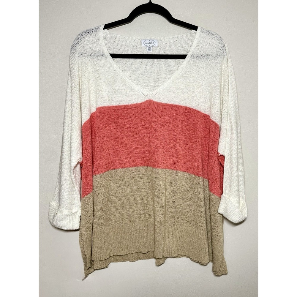 Mudpie Sweater Women OS Multicolor Color Block Oversized V-Neck Excellent
